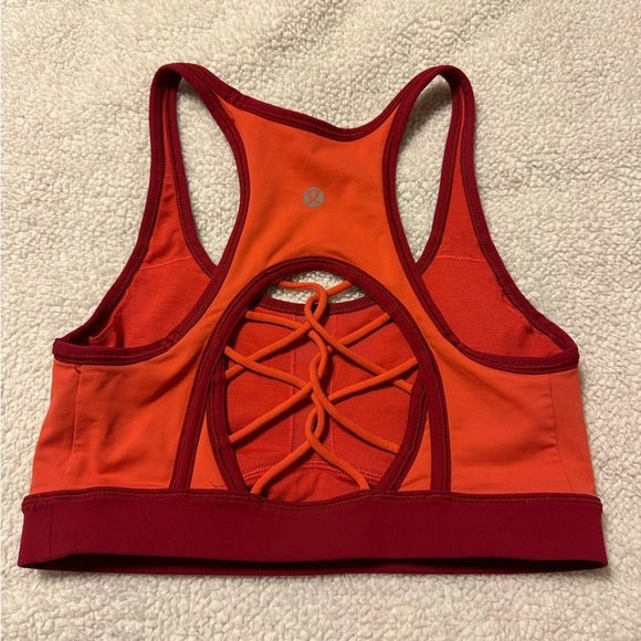 Lululemon Sweaty Or Not Sports Bra Racerback Strappy Cut Out Coral Alarming - Picture 9 of 13